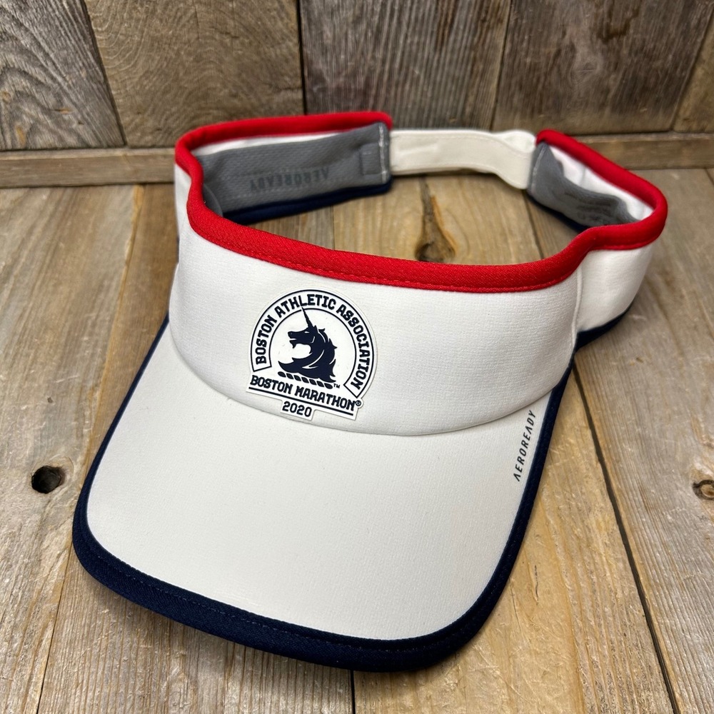 Adidas Boston‎ Marathon 2020 Aeroready Visor White Red Navy Blue Adjustable Hat